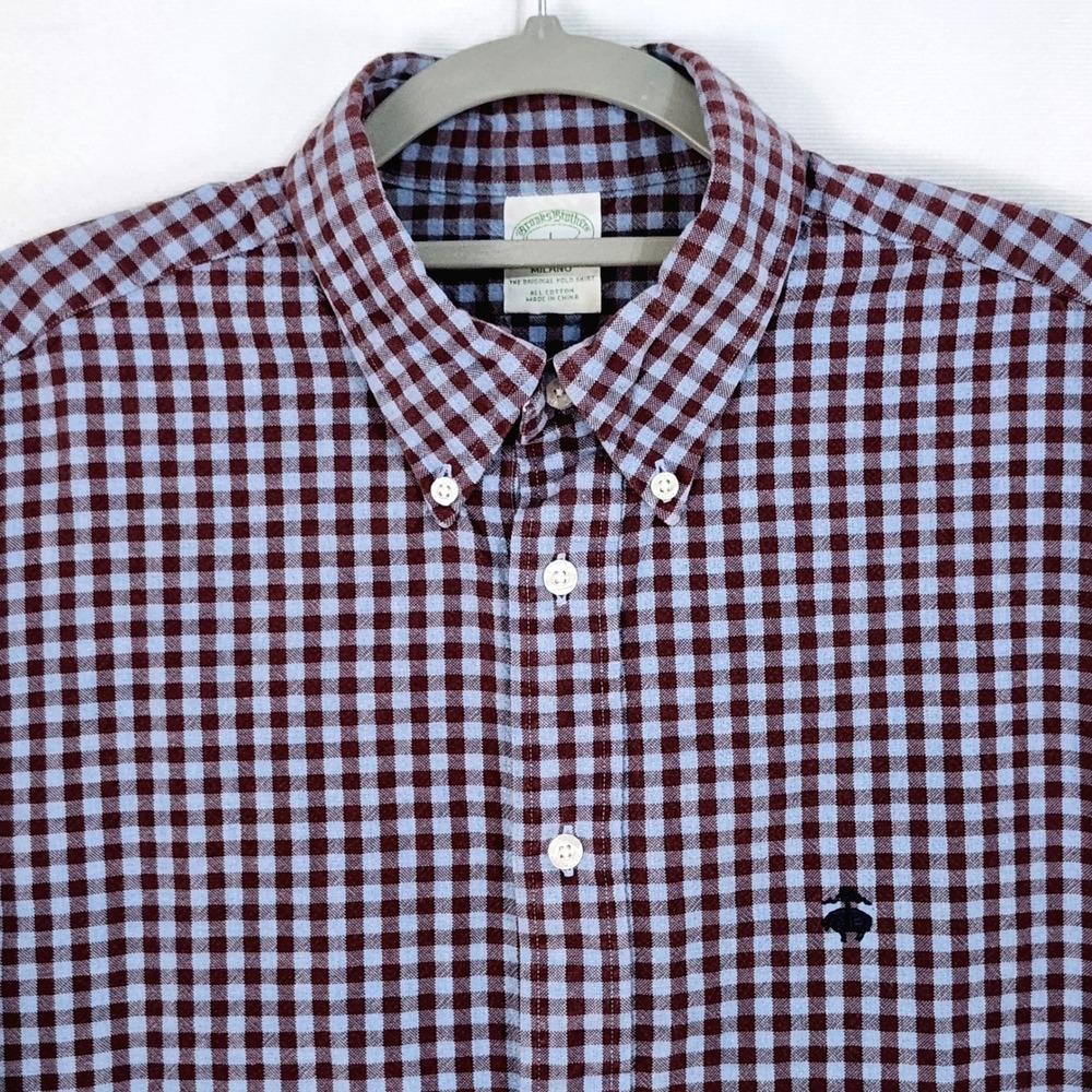 Brooks Brothers Milano Fit Button Down Flannel Shirt Mens Large Gingham Check